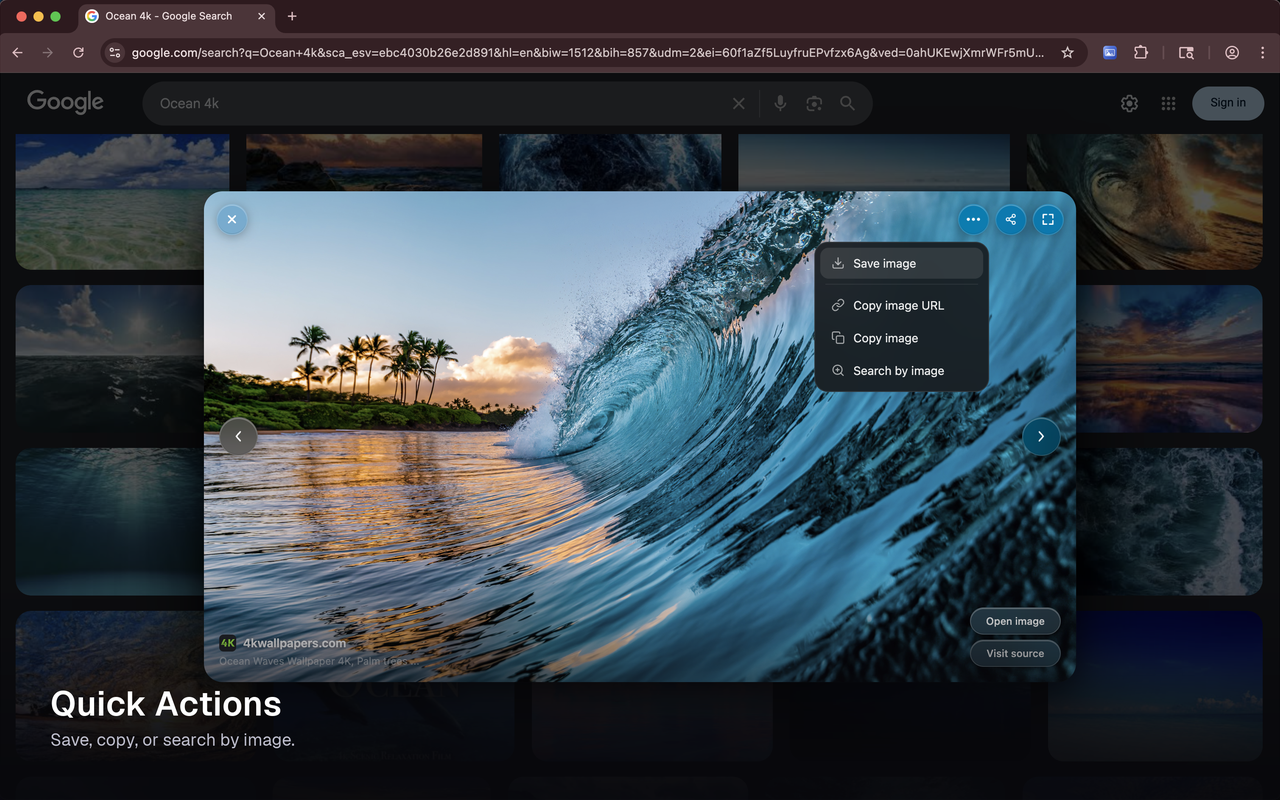 Info panel with action buttons over the glass overlay viewer.